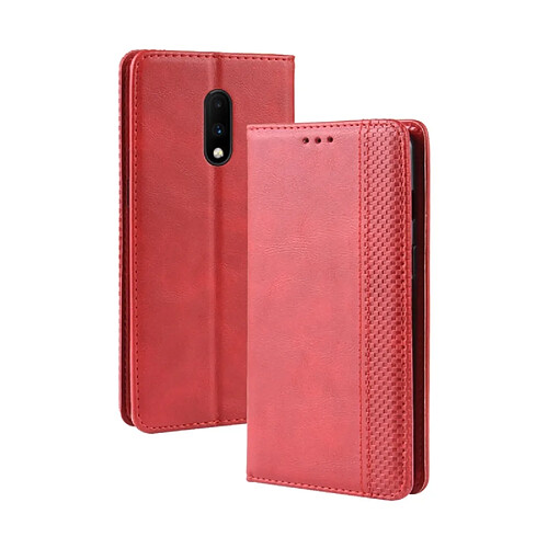 Wewoo Housse Coque Étui en cuir à boucle magnétique avec rétro pour Crazy Horse Texture horizontale OnePlus 7avec porte-cartes et fentes cartes et cadre photo Rouge