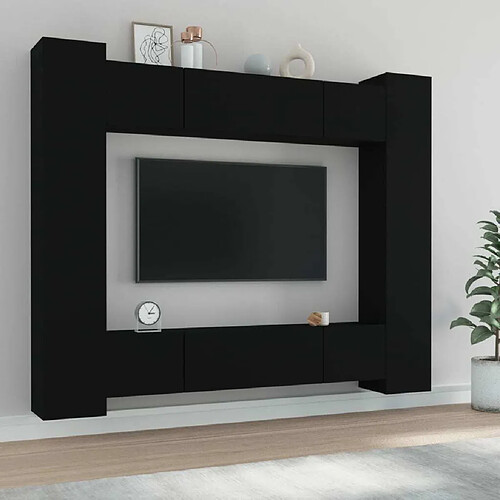 Maison Chic Ensemble de meubles TV 8 pcs | Banc TV Moderne pour salon | Meuble de Rangement - Noir Bois d'ingénierie -MN76326