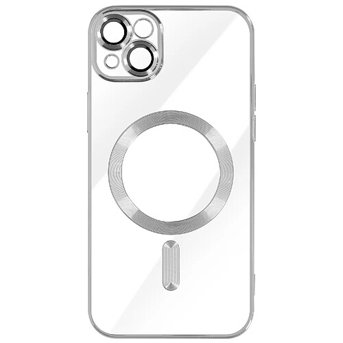 Avizar Coque MagSafe pour iPhone 13 Silicone Protection Caméra Contour Chromé Argent