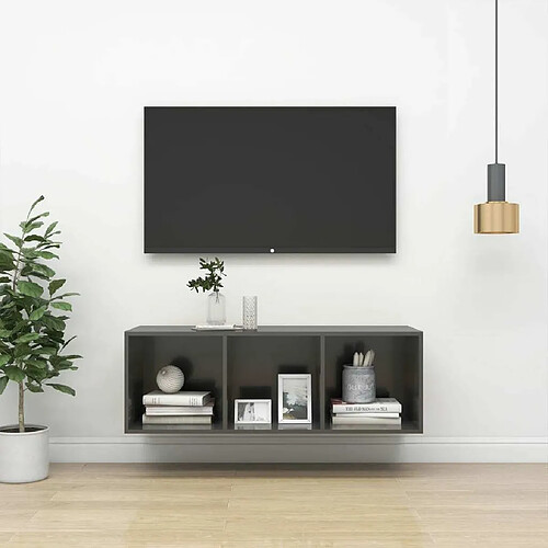 Maison Chic Meuble TV scandinave mural Banc TV suspendu pour salon - Gris brillant 37x37x107 cm Aggloméré -MN20075