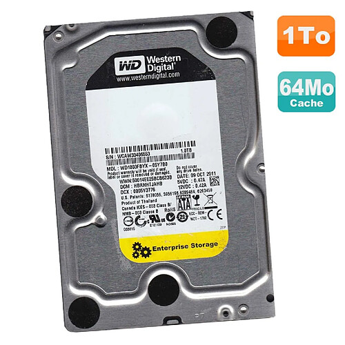 Western Digital Disque Dur 1To SATA 3.5" WD IBM WD1003FBYX-05Y7B0 108-00268+A0 00V7466 00V7467 · Occasion