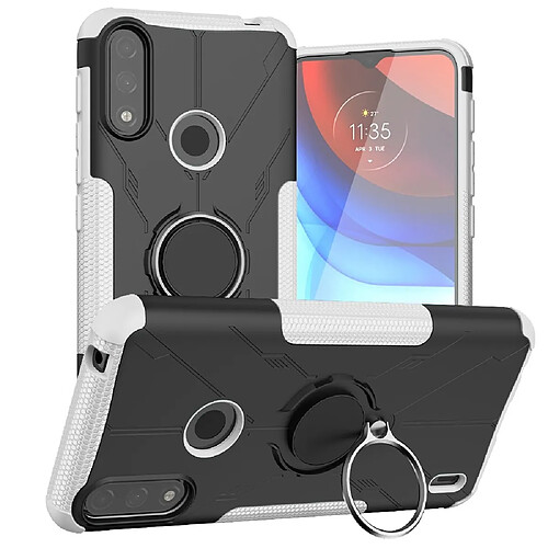 Coque en TPU 2-en-1, anti-empreintes digitales avec béquille pour votre Motorola Moto E7 Power - blanc