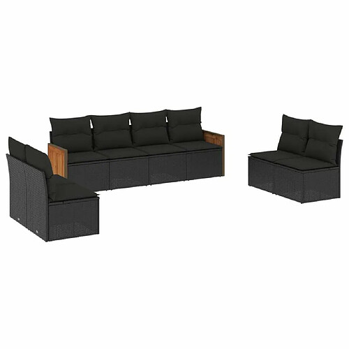 Maison Chic Salon de jardin 8 pcs avec coussins | Ensemble de Table et chaises | Mobilier d'Extérieur noir résine tressée -GKD18254