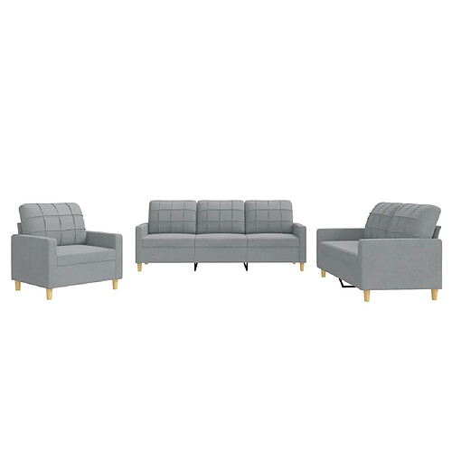 Maison Chic Ensemble de canapés 3 pcs avec coussins, Canapé droit Sofa pour Salon Gris clair Tissu -GKD451891