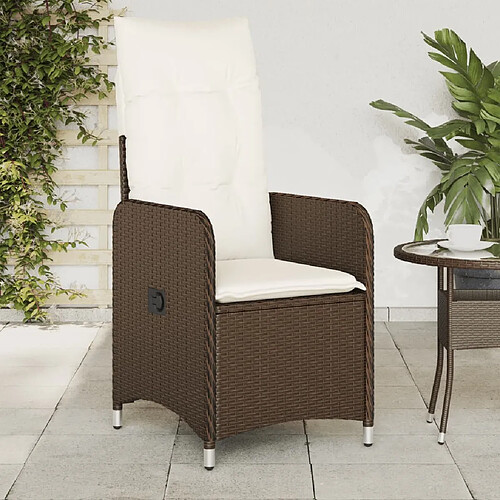 vidaXL Chaises inclinables de jardin lot de 2 et coussins marron rotin