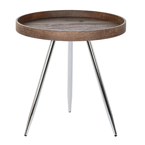 Pegane Table d'appoint ronde en acier argenté et MDF coloris marron -diamètre 45,8 x hauteur 47,50 cm