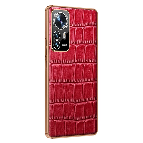 Coque en TPU + cuir véritable électroplaqué, texture crocodile, rouge pour votre Xiaomi 12 Pro