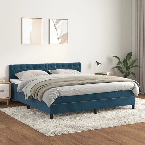 Maison Chic Lit Adulte - Lit simple Lit à sommier tapissier et matelas moelleux - Meuble de Chambre - Bleu foncé 160x200cm Velours -MN99300