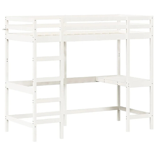 Vidaxl Lit superposé avec bureau blanc 90x200 cm bois de pin massif