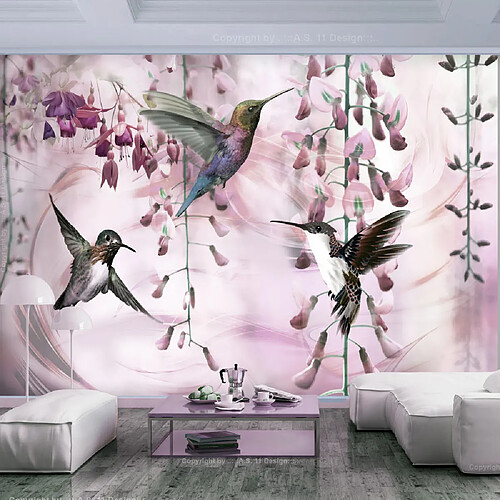 Artgeist Papier peint - Flying Hummingbirds (Pink) [250x175]