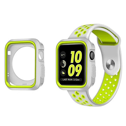 PHONECARE Kit Coque Military DoubleColor + Bracelet Bicolore SportStyle pour Apple Watch Series 5 - 40mm - Gris / Vert fluorescent