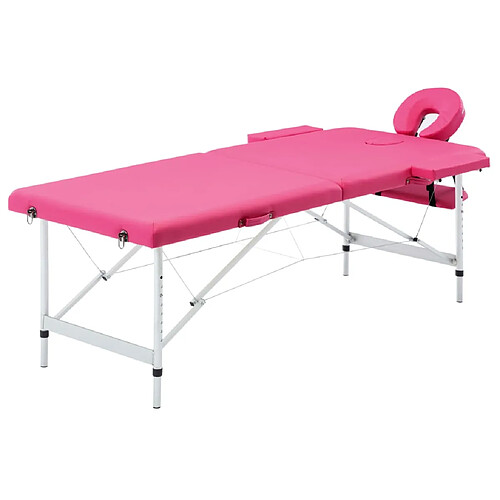 vidaXL Table de massage pliable 2 zones Aluminium Rose