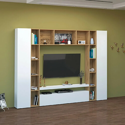 Ahd Amazing Home Design Arkel WH Meuble TV moderne avec bibliothèque en bois blanc