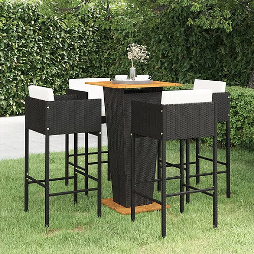 vidaXL Ensemble de bar de jardin 5 pcs et coussins Résine tressée Noir