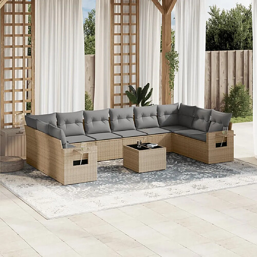 vidaXL Salon de jardin 11 pcs avec coussins beige résine tressée