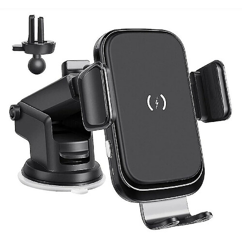 Chrono Chargeur de voiture sans fil, chargeur de voiture Qi 15W, support de voiture sans fil à serrage automatique pour pare-brise, support de voiture compatible avec iPhone 12/12Pro/11/Xs Samsung S10/Note 10 (noir)