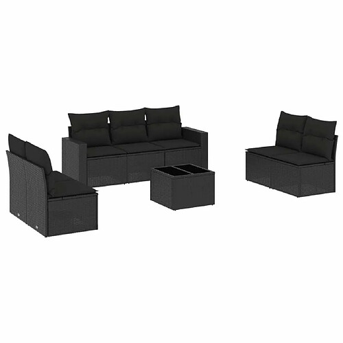 Maison Chic Salon de jardin 8 pcs avec coussins | Ensemble de Table et chaises | Mobilier d'Extérieur noir résine tressée -GKD15565