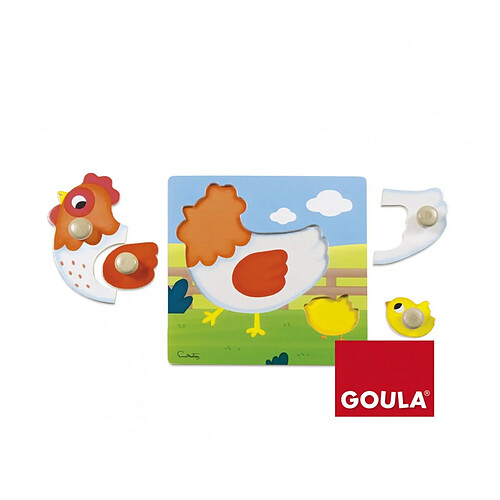 Goula Puzzle en bois 4 pièces : la Poule et son petit poussin