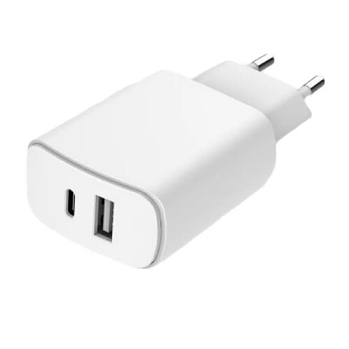 JUST GREEN Double Chargeur Secteur USB A+C PD 37W (12+25W) Power Delivery Souple Blanc