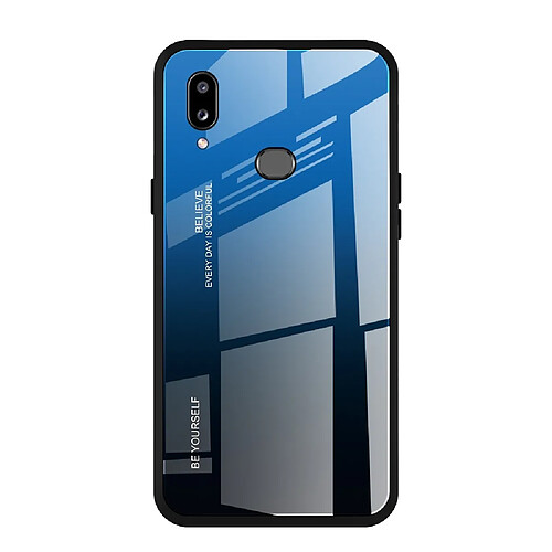 Wewoo Coque Pour Galaxy A10s Gradient Color Glass Case Blue