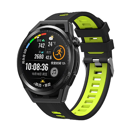 Bracelet en silicone bicolore, 22mm, noir/vert gazon pour votre Huawei Watch GT 3 (46mm)