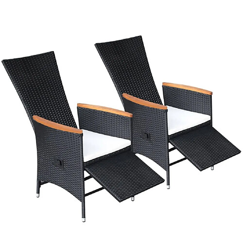 Maison Chic Lot de 2 Chaise inclinable de jardin + coussin - Fauteuil d'extérieurs Résine tressée Noir -MN15708