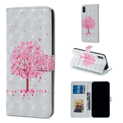 Wewoo Coque Étui en cuir à rabat horizontal avec motif Arbre rose pour iPhone X, supports et fentes pour cartes, cadre photo porte-monnaie