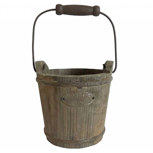 L'Héritier Du Temps Moyen Seau Décoratif Cache Pot Jardinière en Bois Patiné Marron 18,5x18,5x26,5cm