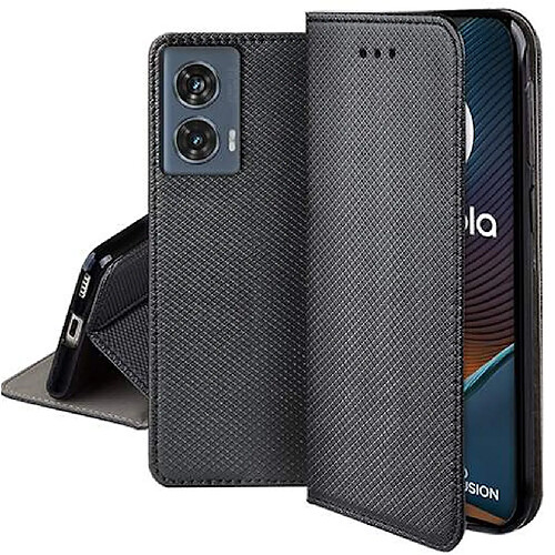 Htdmobiles Housse etui portefeuille avec coque interieure en silicone pour Motorola Edge 50 Fusion 5G + verre trempe - NOIR MAGNET