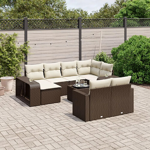 vidaXL Salon de jardin et coussins 11 pcs marron résine tressée