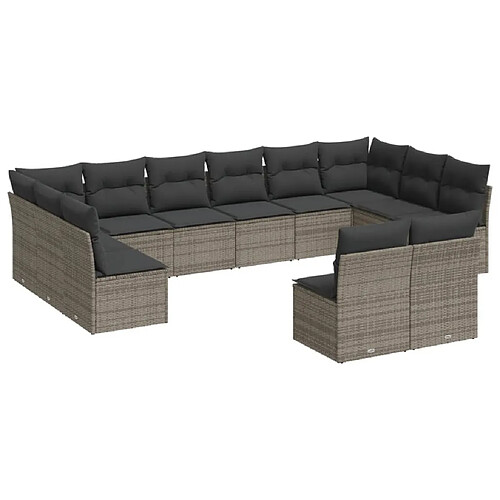 Maison Chic Salon de jardin avec coussins 12 pcs | Ensemble de Table et chaises | Mobilier d'Extérieur gris résine tressée -GKD66233