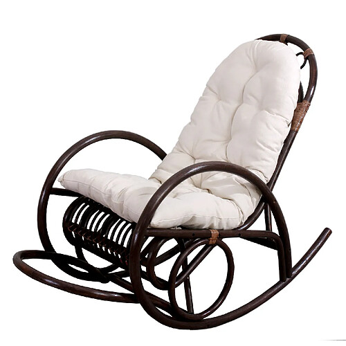 Mendler Rocking-chair fauteuil à bascule HWC-C40, bois marron ~ coussin blanc