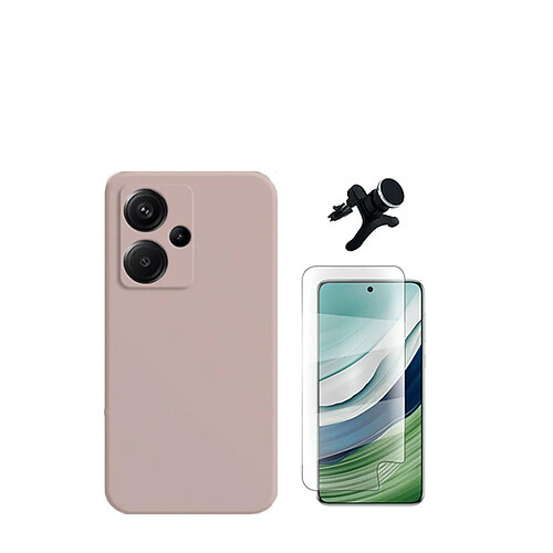 Kit de film en verre trempé de la couverture en 5D + boîtier en silicone liquide + porte-voiture renforcé Phonecare pour Xiaomi Redmi Note 13 Pro+ Plus - rose