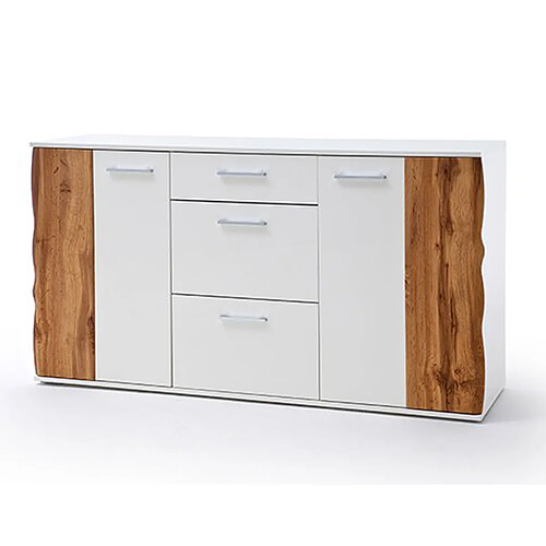 Pegane Buffet coloris blanc brillant et chêne - Longueur 154 x Hauteur 86 x Profondeur 44 cm