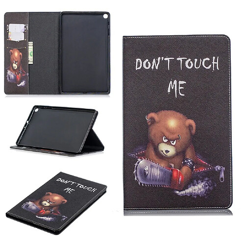 Etui en PU motif imprimé avec support ours brun et mots d'avertissement pour votre Samsung Galaxy Tab A 10.1 (2019) T510