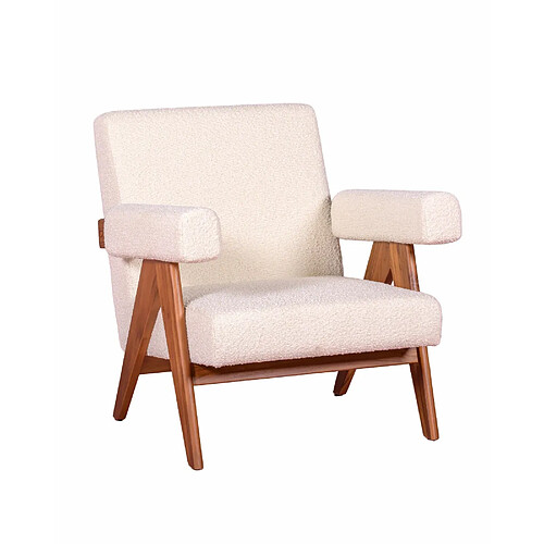 Nest Dream Fauteuil rustique en bois de teck massif et recouvert de bouclé - Compass