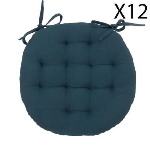 Pegane Lot de 12 coussins de chaise rond, coussins d'assise en coton coloris bleu foncé - Diamètre 38 x Hauteur 5 cm