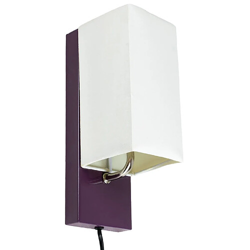 Corep Applique murale abat jour tissu blanc socle metal Violet Lampe 1 spot lumière LED