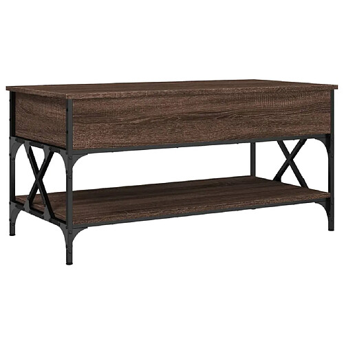 ComfortXL Table Basse Chêne Marron 100x50x50cm Bois D'ingénierie Et Métal