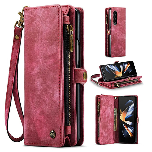 Etui en cuir fendu CASEME magnétique avec support et sangle pour votre Samsung Galaxy Z Fold4 5G - rouge