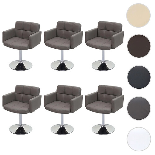 Mendler Lot de 6 chaises de salle à manger Orlando, chaise de cuisine pivotante chaise, similicuir chrome certifié MVG ~ taupe-gris