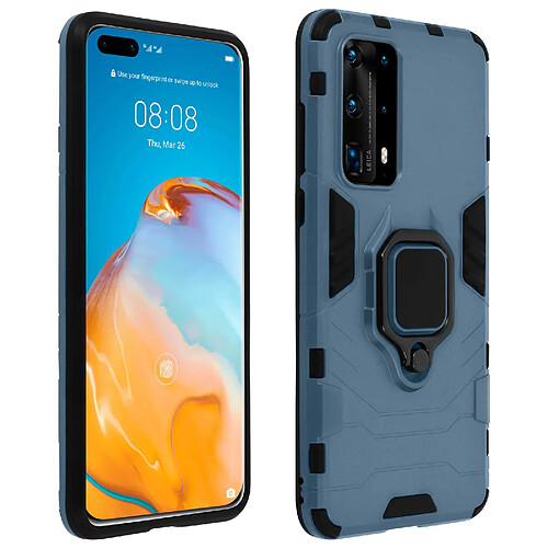 Avizar Coque Huawei P40 Pro Bi-matière Bague Métallique Support Vidéo Bleu Gris