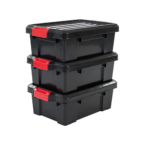 IRIS OHYAMA Lot de 3 boîtes de rangement avec fermeture clic - Power Box - SK-130 - Plastique - Noir - 12,5 L - 46 x 29,7 x 1...