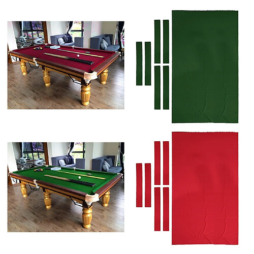 2pcs/Set Nappe de Table de Billard avec 12 Pièces Bandes Latérales pour Table de Billard, Nappe en Nylon, Vert et Rouge, 2.6x1.45m