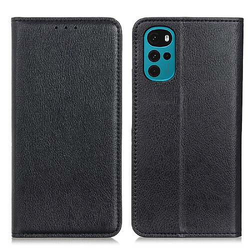 Etui en PU texture litchi, fermeture automatique magnétique avec support noir pour votre Motorola Moto G22