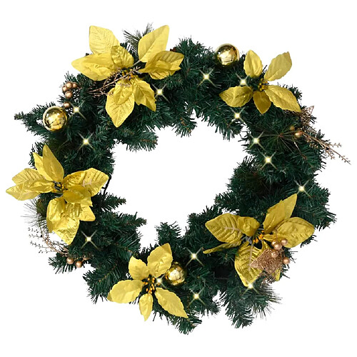 vidaXL Couronne de Noël avec lumières LED vert 60 cm PVC