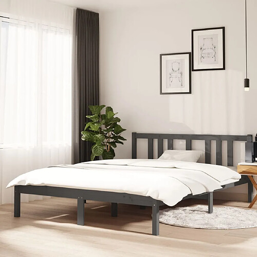 vidaXL Cadre de lit sans matelas gris bois massif 140x190 cm