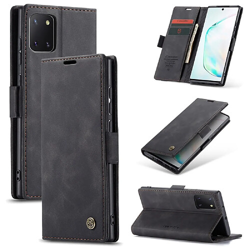 Caseme Etui en PU flip auto-absorbé noir pour votre Samsung Galaxy A81/Note 10 Lite