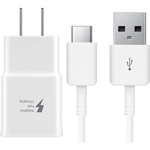 Adaptateur de chargeur mural rapide adaptatif avec cordon de câble USB de type C compatible avec Samsung Galaxy S10 S10e / S9 / S9+ / S8 / S8 Plus/Active/Note 8 / Note 9