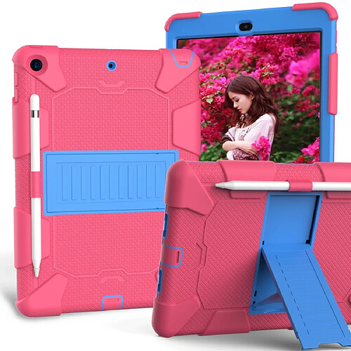 Wewoo Housse Étui Coque Pour iPad 10.2 de protection en silicone bicolore antichoc avec support et fente stylo rose vif + bleu